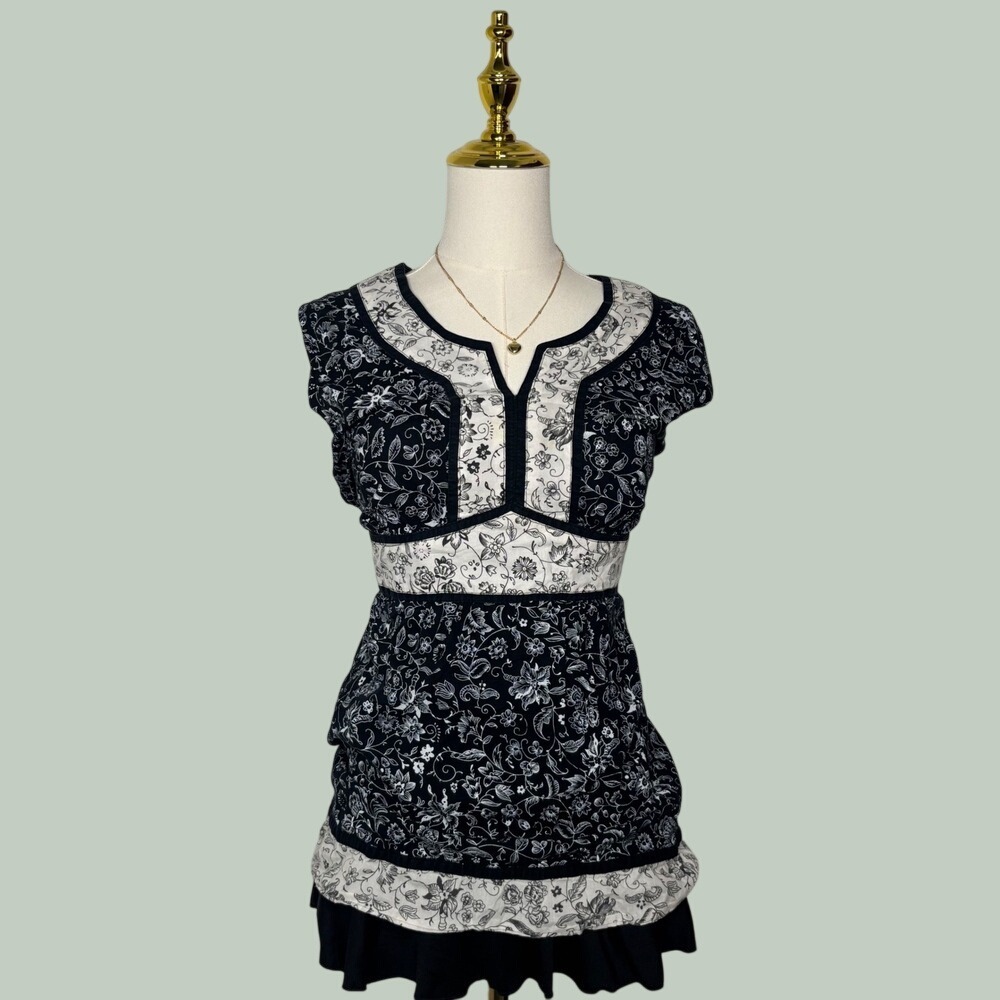 sonoma life+style black white floral blouse old money coquette dainty y2k boho